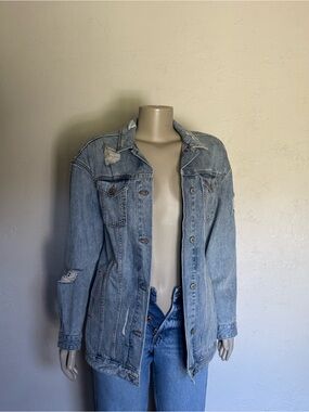 Express Woman Stretch Boyfriend Style Long Denim Jacket